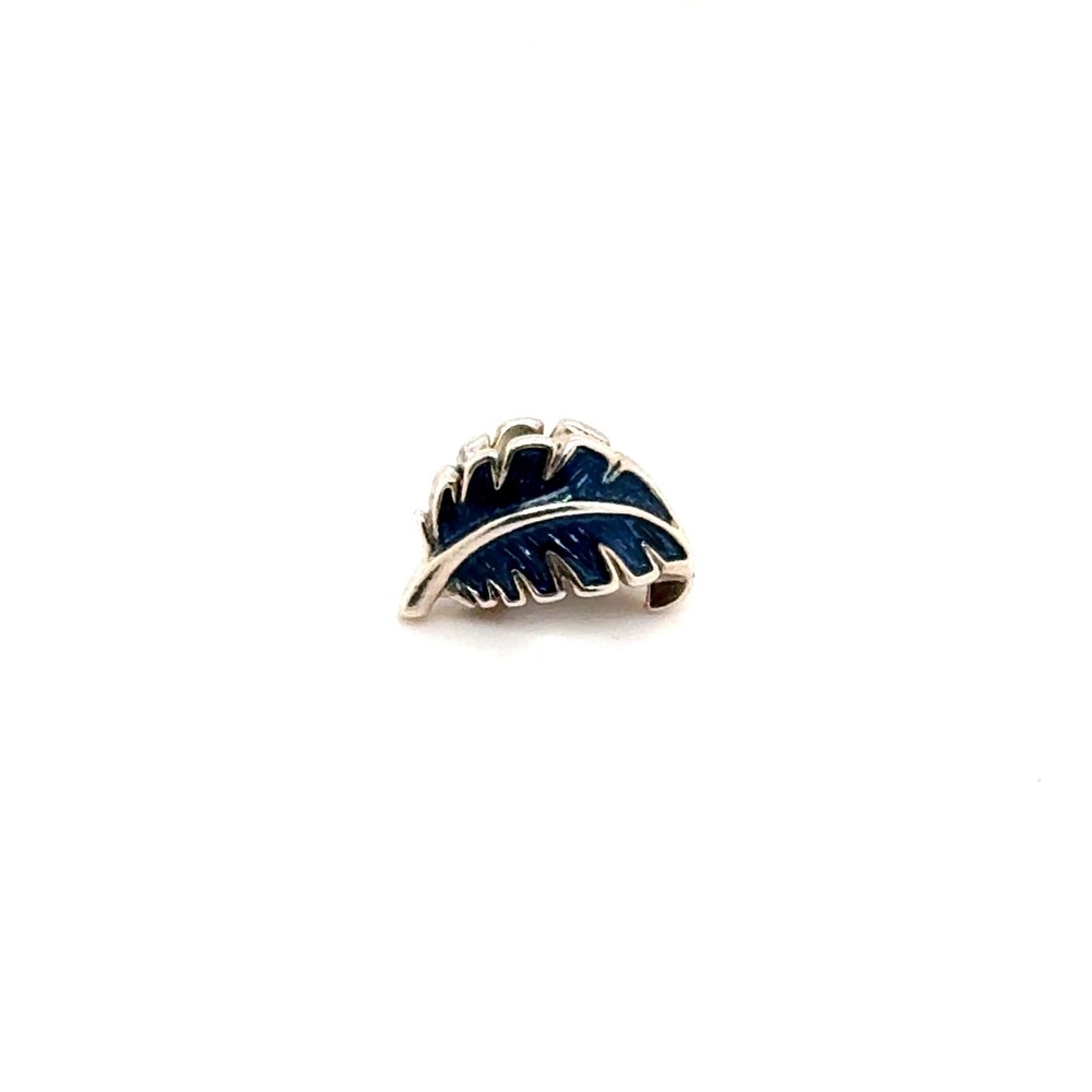 Pandora Sterling Silver Blue Enamel Leaf Feather Charm ALE S925 Nature Jewelry
